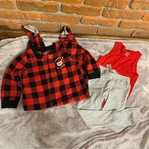 Carter's Buffalo Plaid Santa's Helper 3pc Set Red Tank Gray Pants‎ Holiday 24M